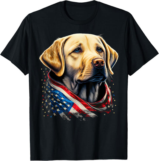 USA 4th Of July Yellow Patriotic American Labrador Retriever T-Shirt - T-Shirt | Black