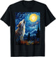 Wolf Starry Night Van Gogh Style Moon T-Shirt - T-Shirt | Black