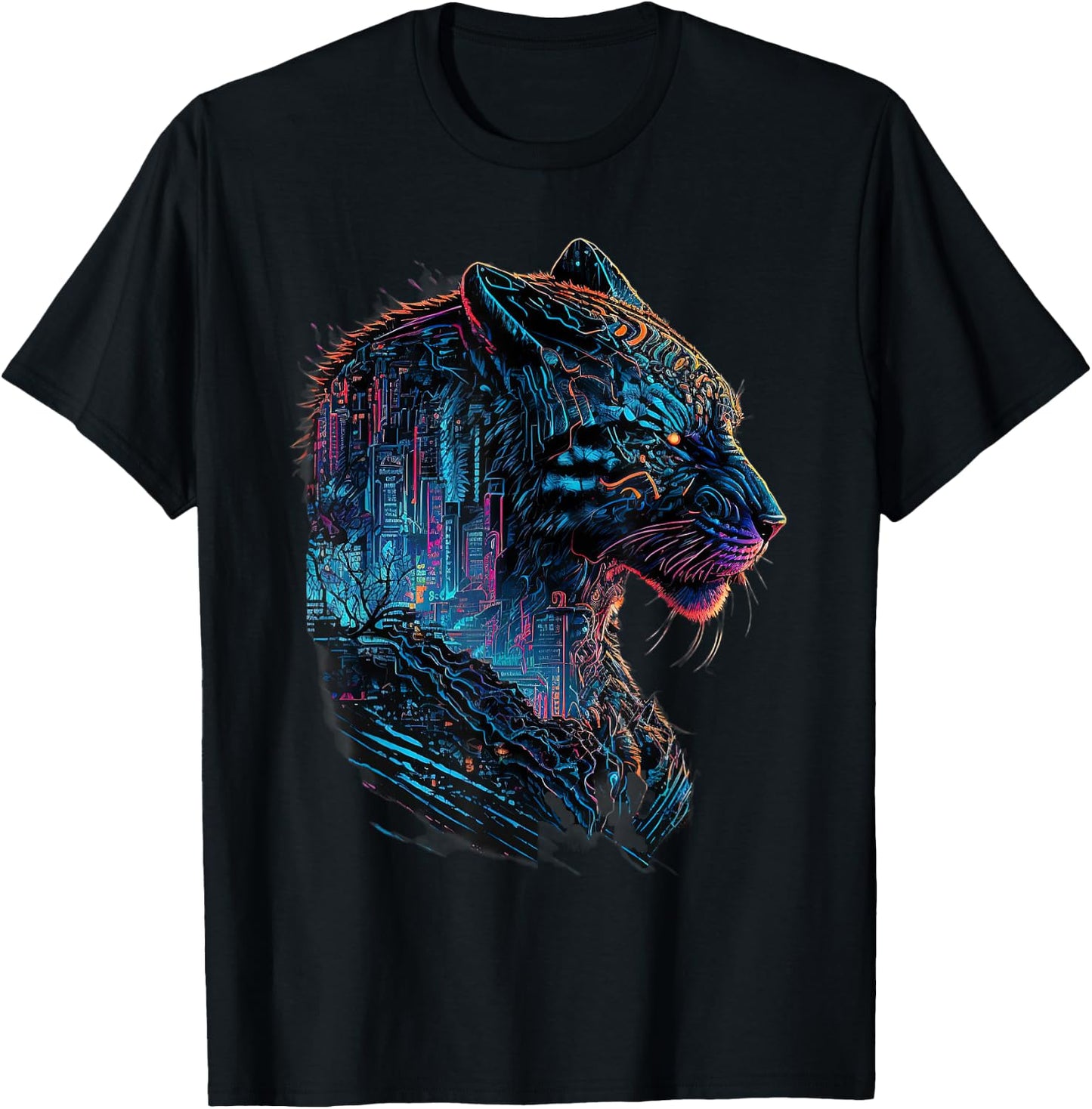 tiger with cyberpunk City Japanese style for lover Gaming T-Shirt - T-Shirt | Black