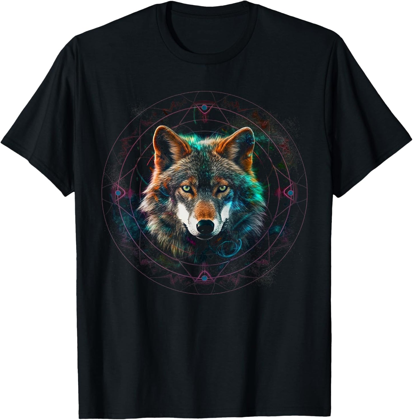 Wolf Lover Artwork | Mandala Animal Motif Wolf T-Shirt - T-Shirt | Black