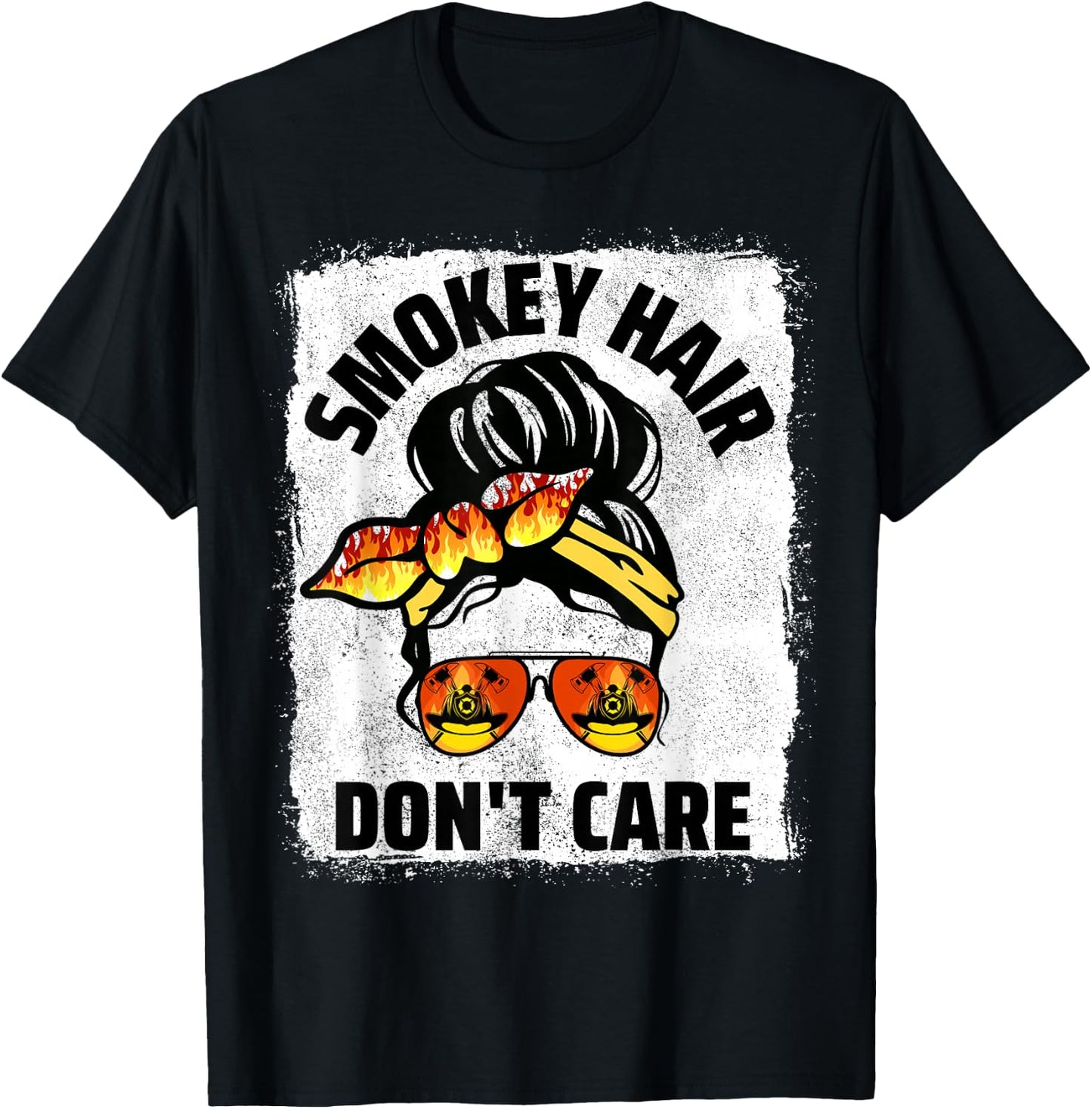 Firefighting Hair Don't Care Messy Bun Firefighter Women T-Shirt - T-Shirt | Black