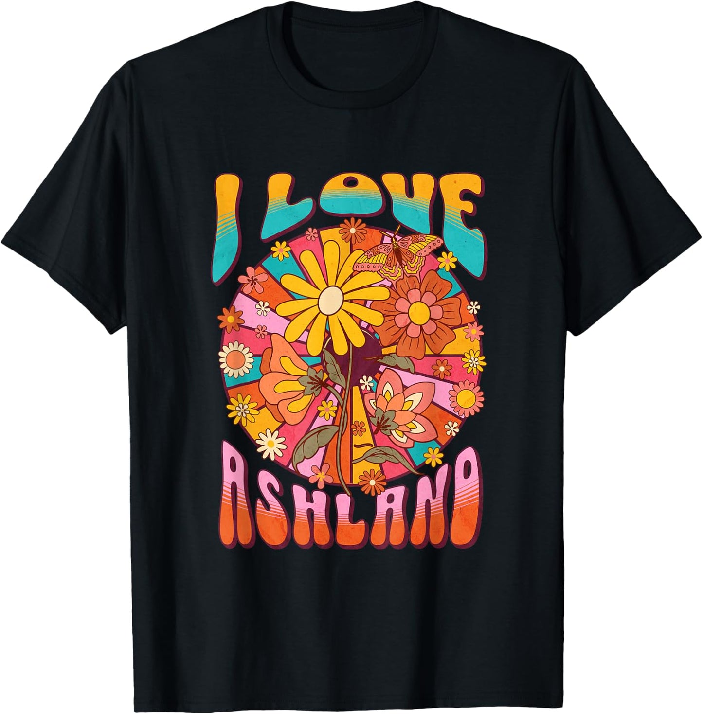 Ashland, Oregon Retro 60s Style Graphic Hippie T-Shirt - T-Shirt | Black
