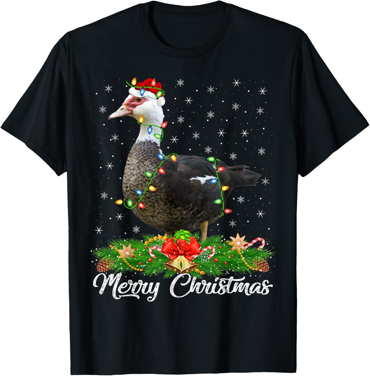 Duck Bird Lover Matching Santa Hat Muscovy Duck Christmas T-Shirt - T-Shirt | Black