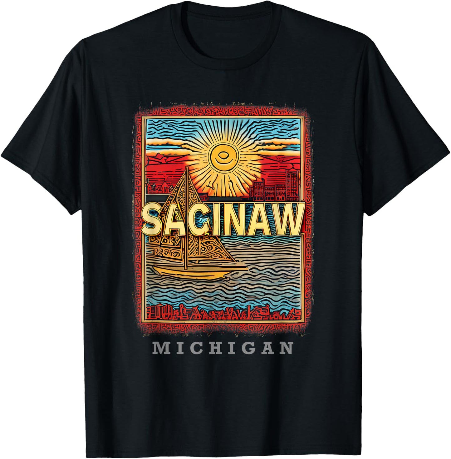 Saginaw Michigan MI Riverside Charm SD915 T-Shirt - T-Shirt | Black