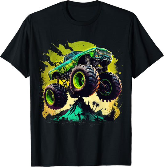 Retro Vintage Monster Truck Retro Sunset Monster Truck Boys T-Shirt - T-Shirt | Black