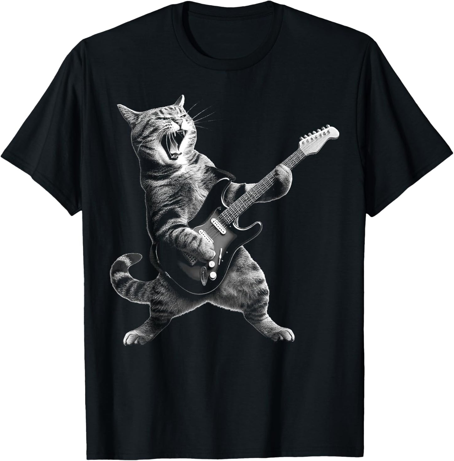Cat Playing Guitar Rock and Roll Rock Star Women Kid T-Shirt - T-Shirt | Black