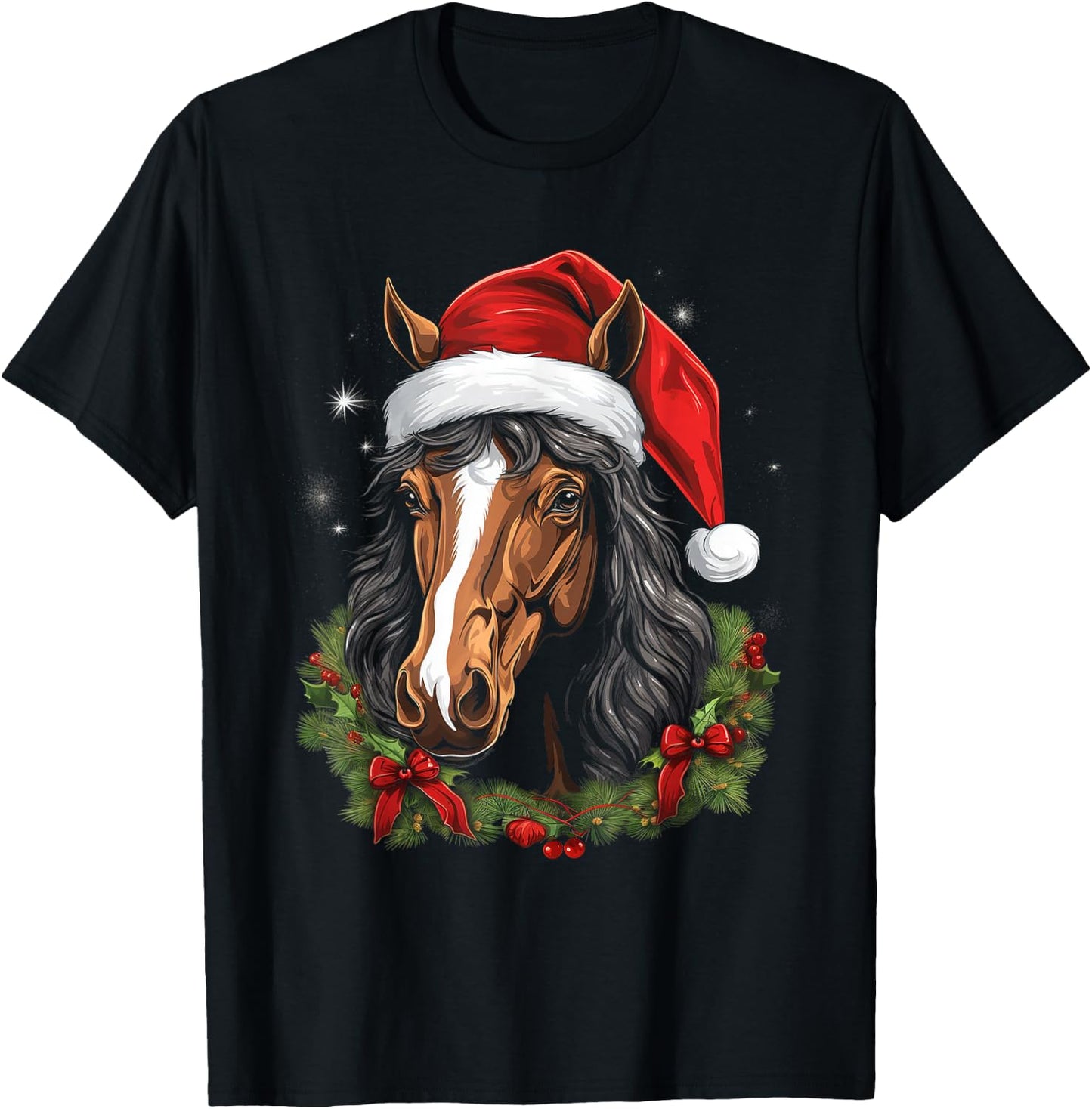 Horse with x-mas hat - Christmas Horse Santa T-Shirt - T-Shirt | Black