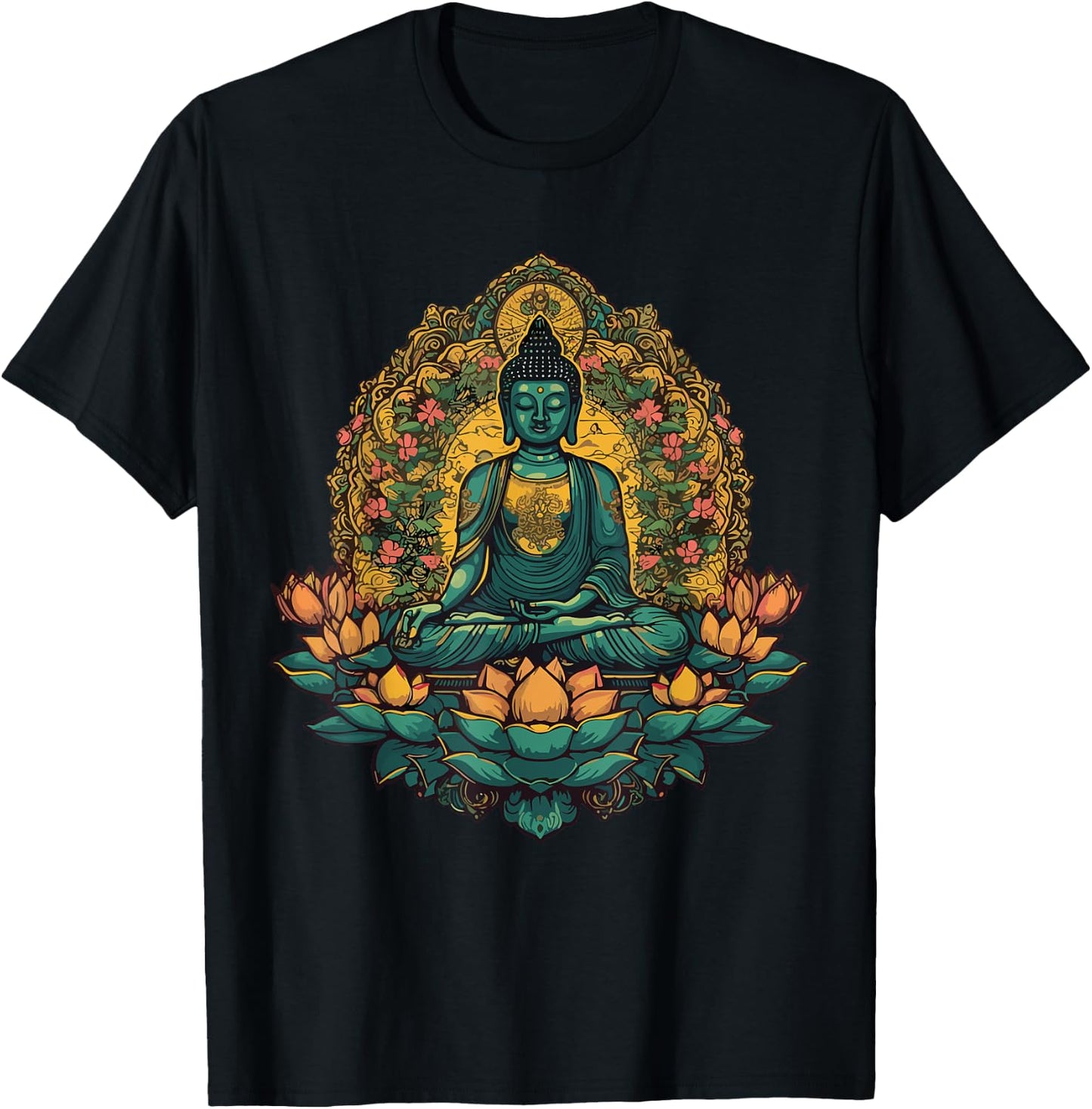 Buddha Mandala Buddhist Mindfulness Buddhism Spiritual Yoga T-Shirt - T-Shirt | Black
