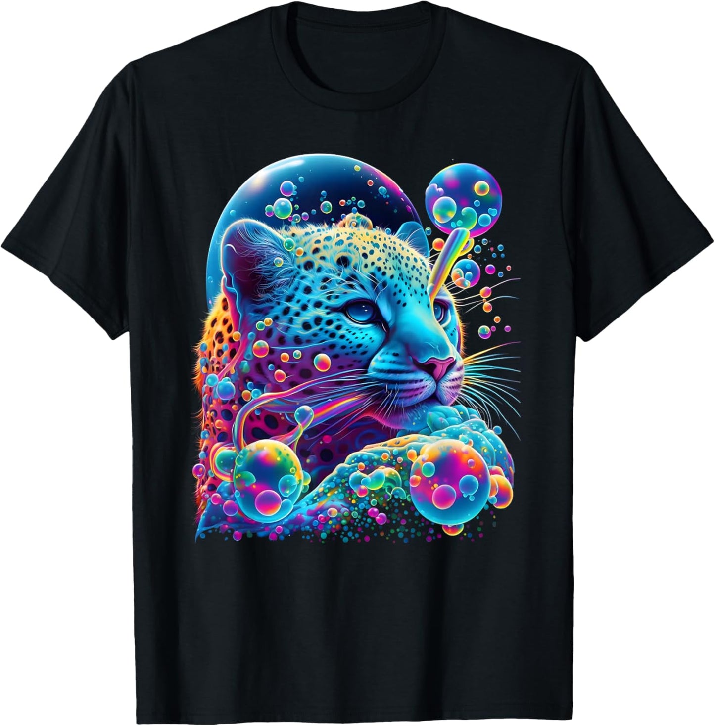Colorful Rainbow Cheetah Graphic T-Shirt - T-Shirt | Black