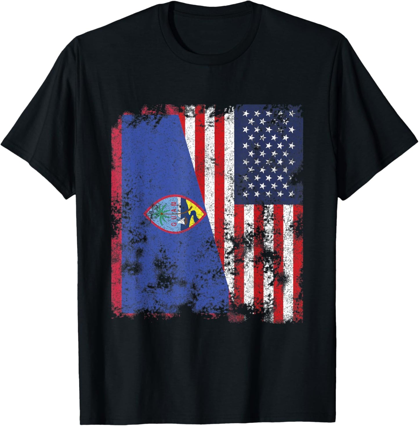 Guam USA Flag Distressed - Half American Kids Men T-Shirt - T-Shirt | Black