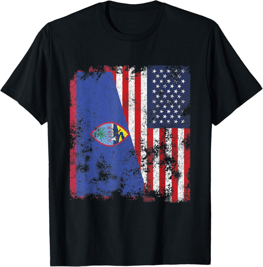 Guam USA Flag Distressed - Half American Kids Men T-Shirt - T-Shirt | Black