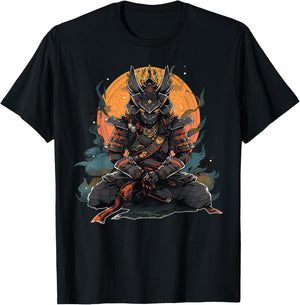 Japanese Art Samurai Vintage Fighter Retro Meditation T-Shirt - T-Shirt | Black