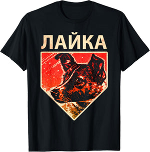 Laika Dog Animal Space Astronaut Soviet Union Cyrillic Women Girls Kids T-Shirt - T-Shirt | Black
