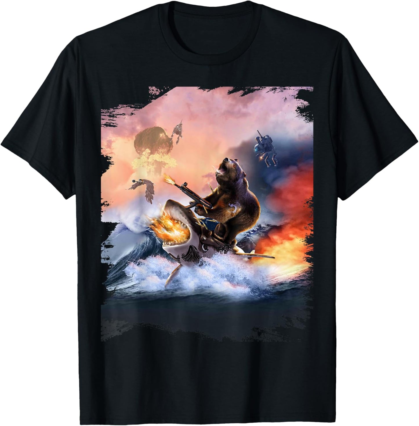 Bear Riding Shark Funny T-Shirt - T-Shirt | Black