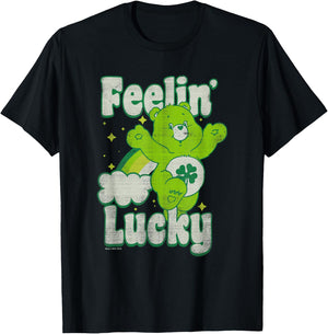 Care Bears Good Luck Bear Jumping Feelin Lucky Distressed T-Shirt - T-Shirt | Black