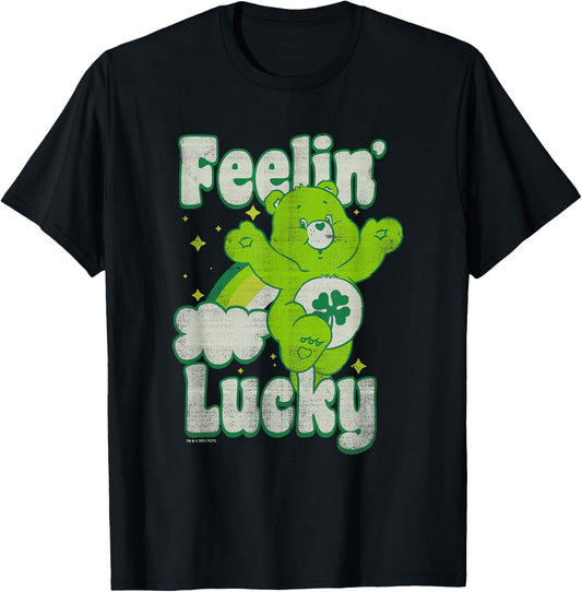 Care Bears Good Luck Bear Jumping Feelin Lucky Distressed T-Shirt - T-Shirt | Black