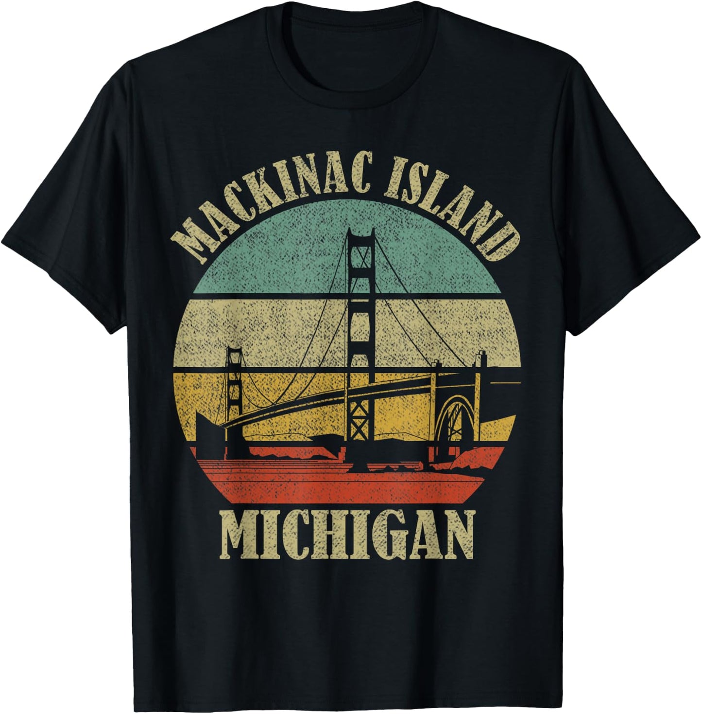 Mackinac Island Bridge Michigan Great Lakes Huron Ferry Trip T-Shirt - T-Shirt | Black