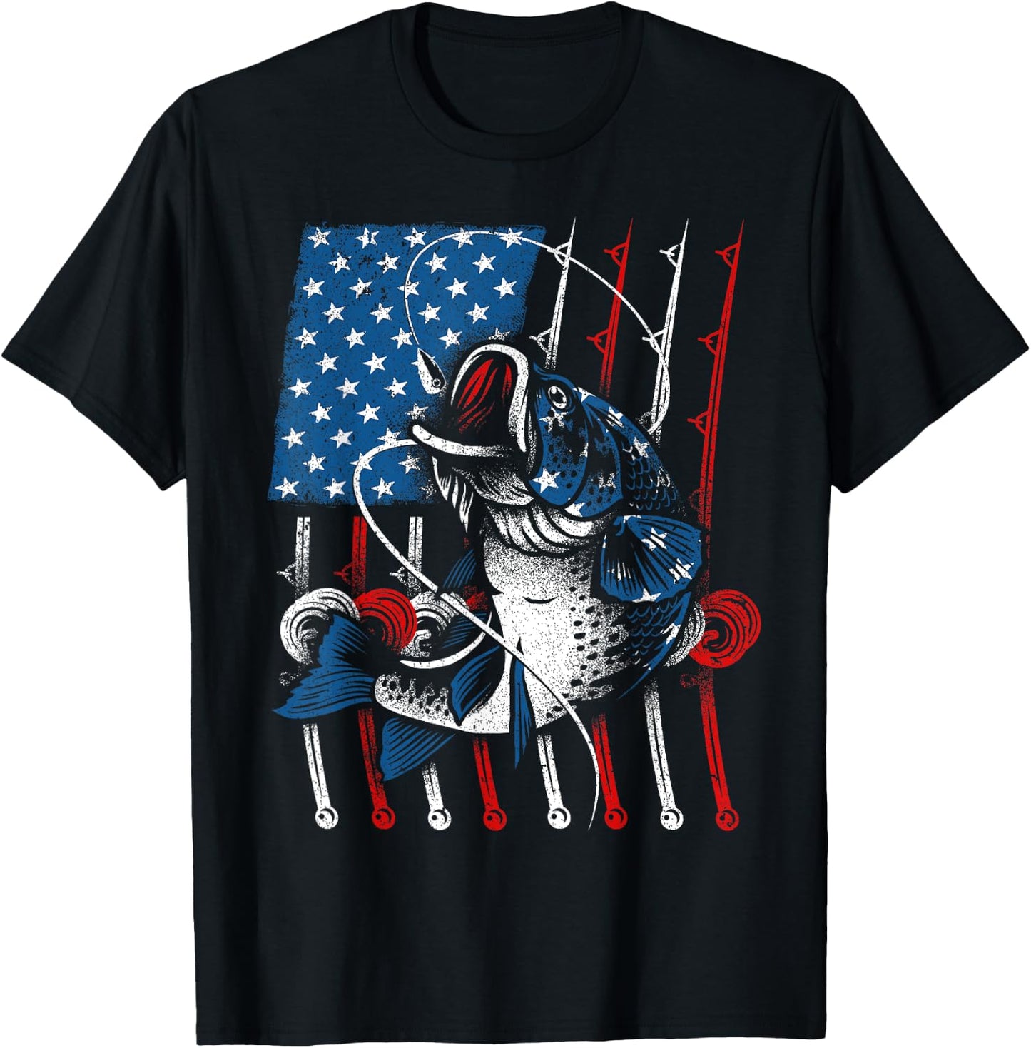 Cool Fishing Women American Flag USA Fish Lover T-Shirt - T-Shirt | Black