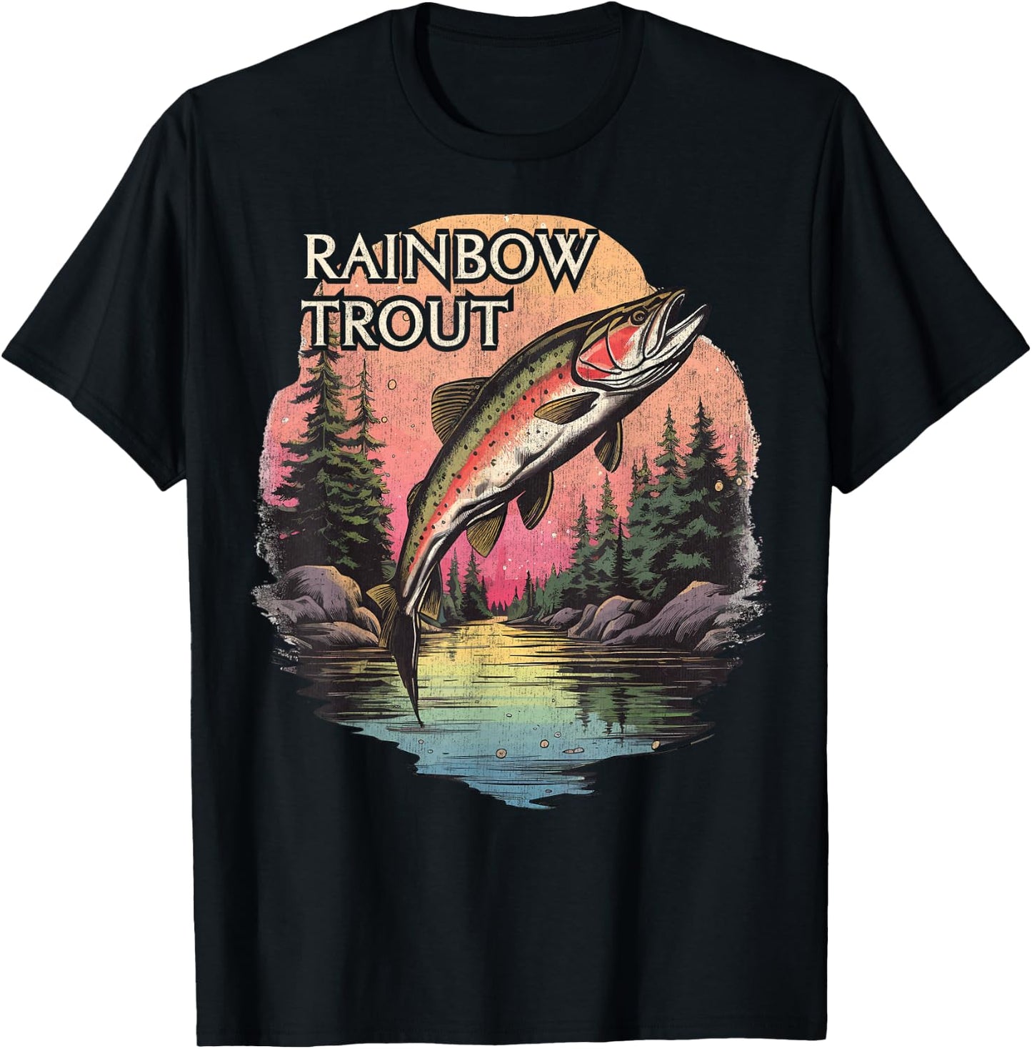 Rainbow Trout River Fishing, Vintage Rainbow Trout T-Shirt - T-Shirt | Black