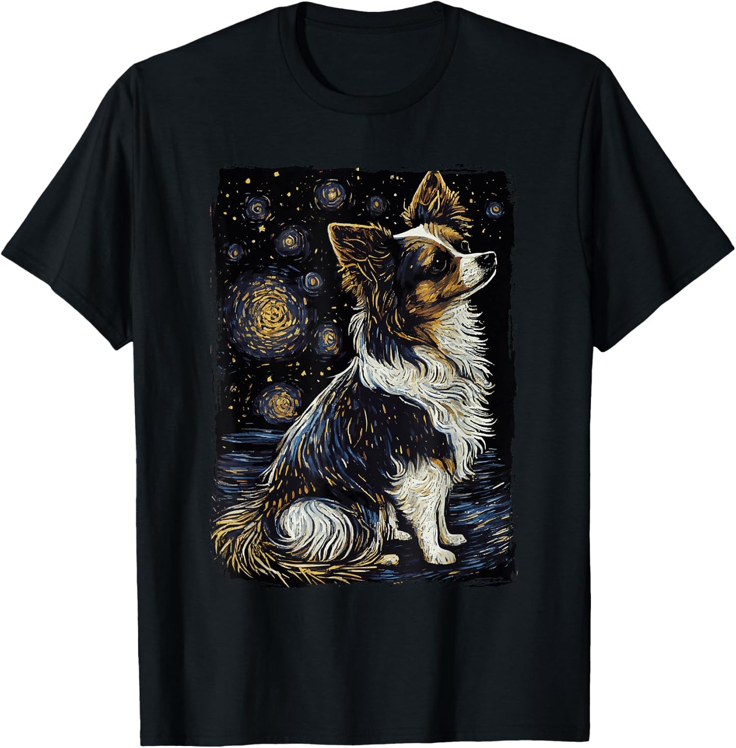 Papillon Starry Night Dog T-Shirt - T-Shirt | Black