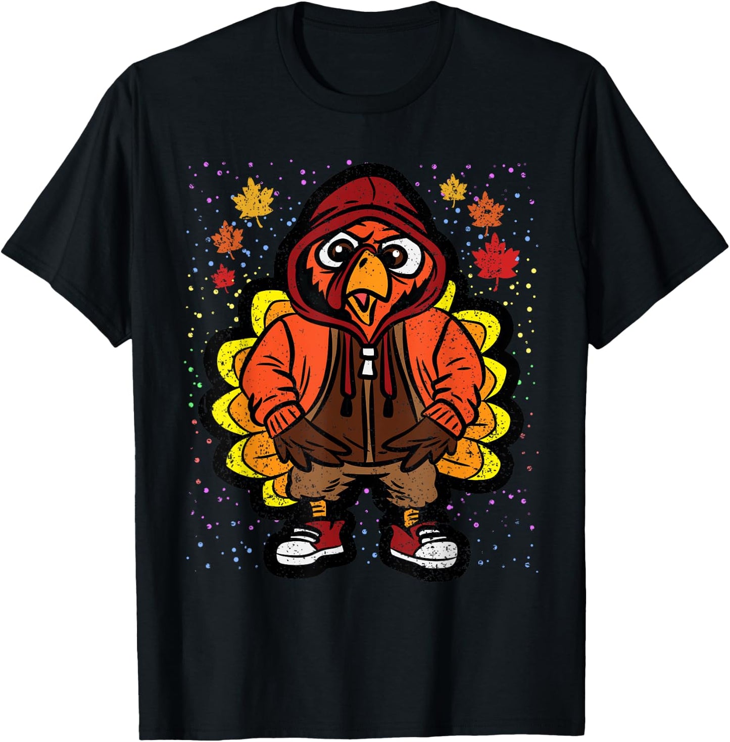 Turkey Gangster Thanksgiving Day Funny Bird Fall Autumn T-Shirt - T-Shirt | Black