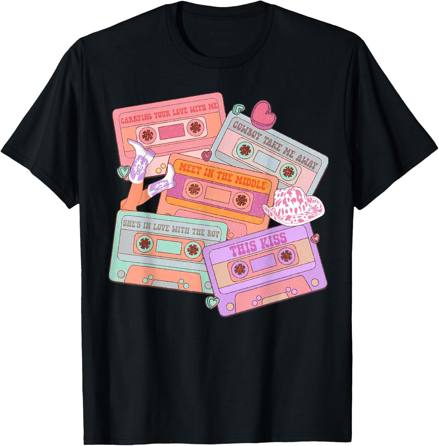 Western 90's Cassette Tape Country Music Cowgirl Cowboy T-Shirt - T-Shirt | Black