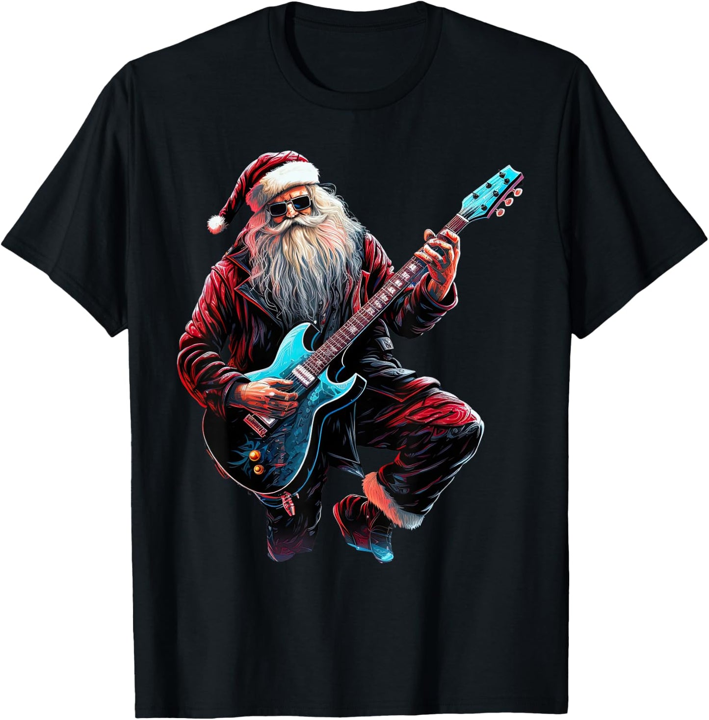 Rock & Roll Christmas Music Santa Claus Guitar Player T-Shirt - T-Shirt | Black
