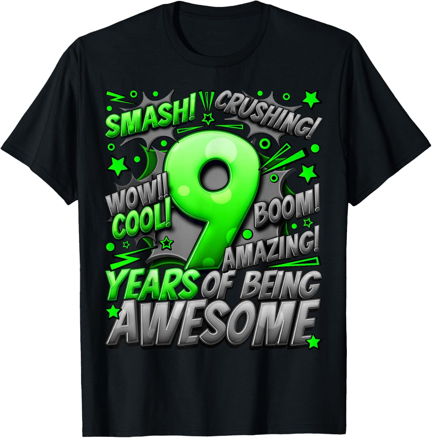 9th Birthday Comic Style Awesome Since 2014 9 Year Old Boy T-Shirt - T-Shirt | Black