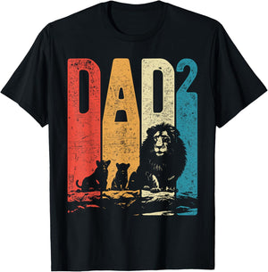 Papa Lion Cubs Father's Day Dad Squared Two Kids Retro T-Shirt - T-Shirt | Black
