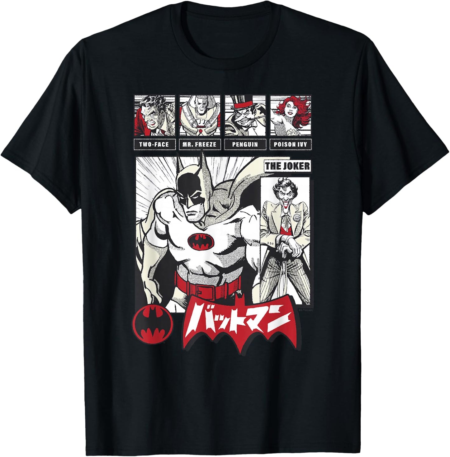 DC Comics Batman Group Shot Japanese Vintage Comic Panel T-Shirt - T-Shirt | Black