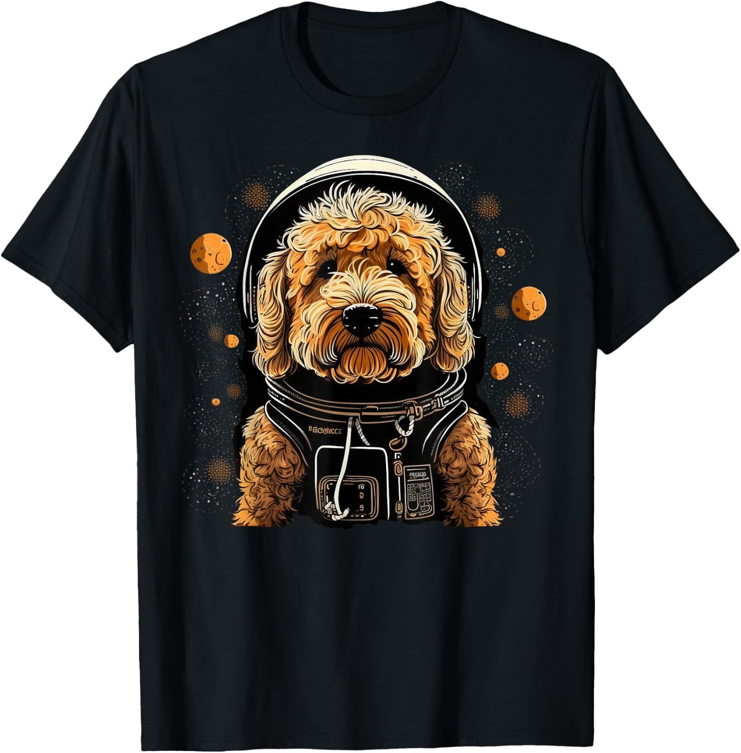 Outer Space Golden Doodle on Galaxy Astronaut Goldendoodle T-Shirt - T-Shirt | Black