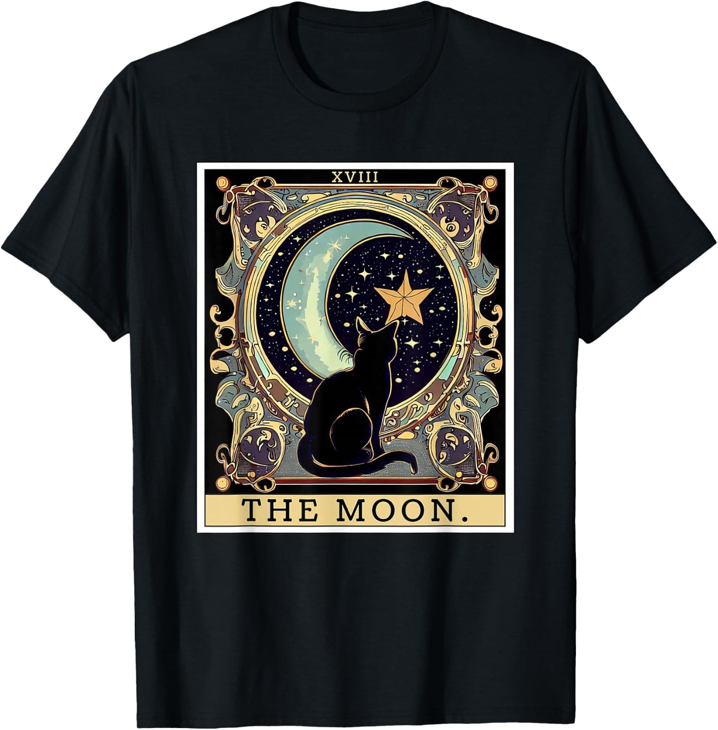 The Cresent Moon Tarot Card Vintage Black Cat Women's Men's T-Shirt - T-Shirt | Black