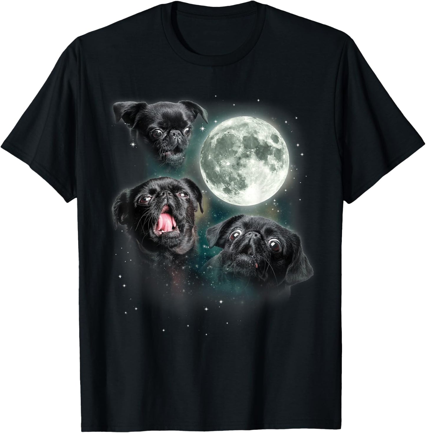 Brussels Griffon Moon | Three Howling Brabancon Funny 3 Dog T-Shirt - T-Shirt | Black