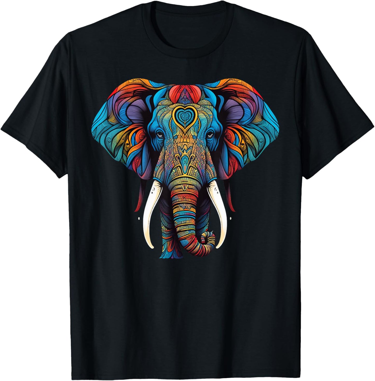 Geometry Elephant Mandala Art T-Shirt - T-Shirt | Black
