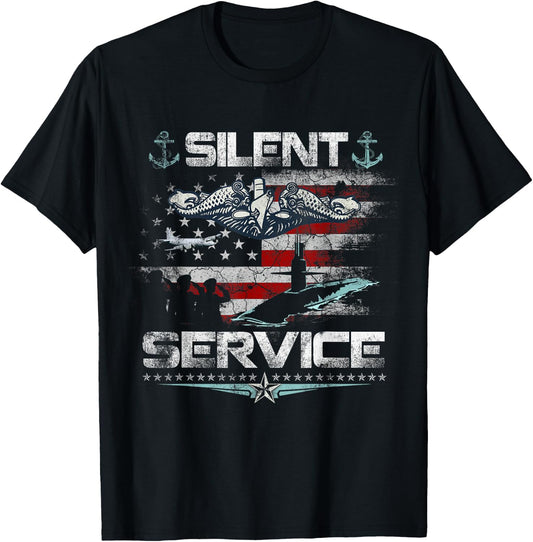 U.S Submarines Silent Service Flag Patriotic Veterans Day T-Shirt - T-Shirt | Black