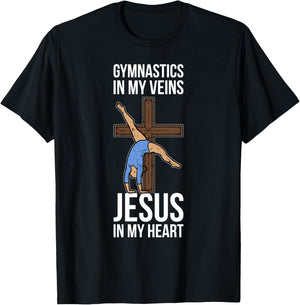 Gymnastics In My Veins Jesus In My Heart T-Shirt - T-Shirt | Black
