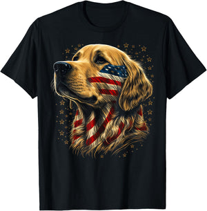 USA 4th Of July Goldie Patriotic American Golden Retriever T-Shirt - T-Shirt | Black