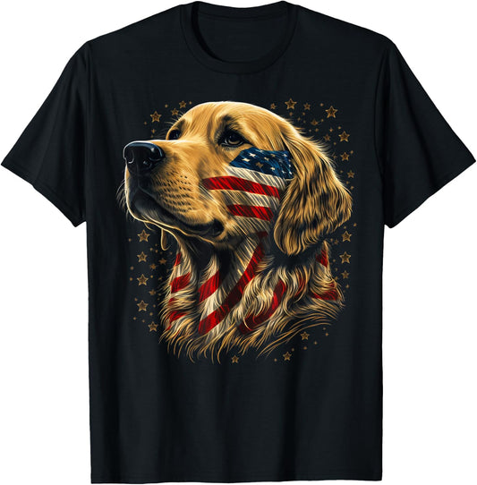USA 4th Of July Goldie Patriotic American Golden Retriever T-Shirt - T-Shirt | Black