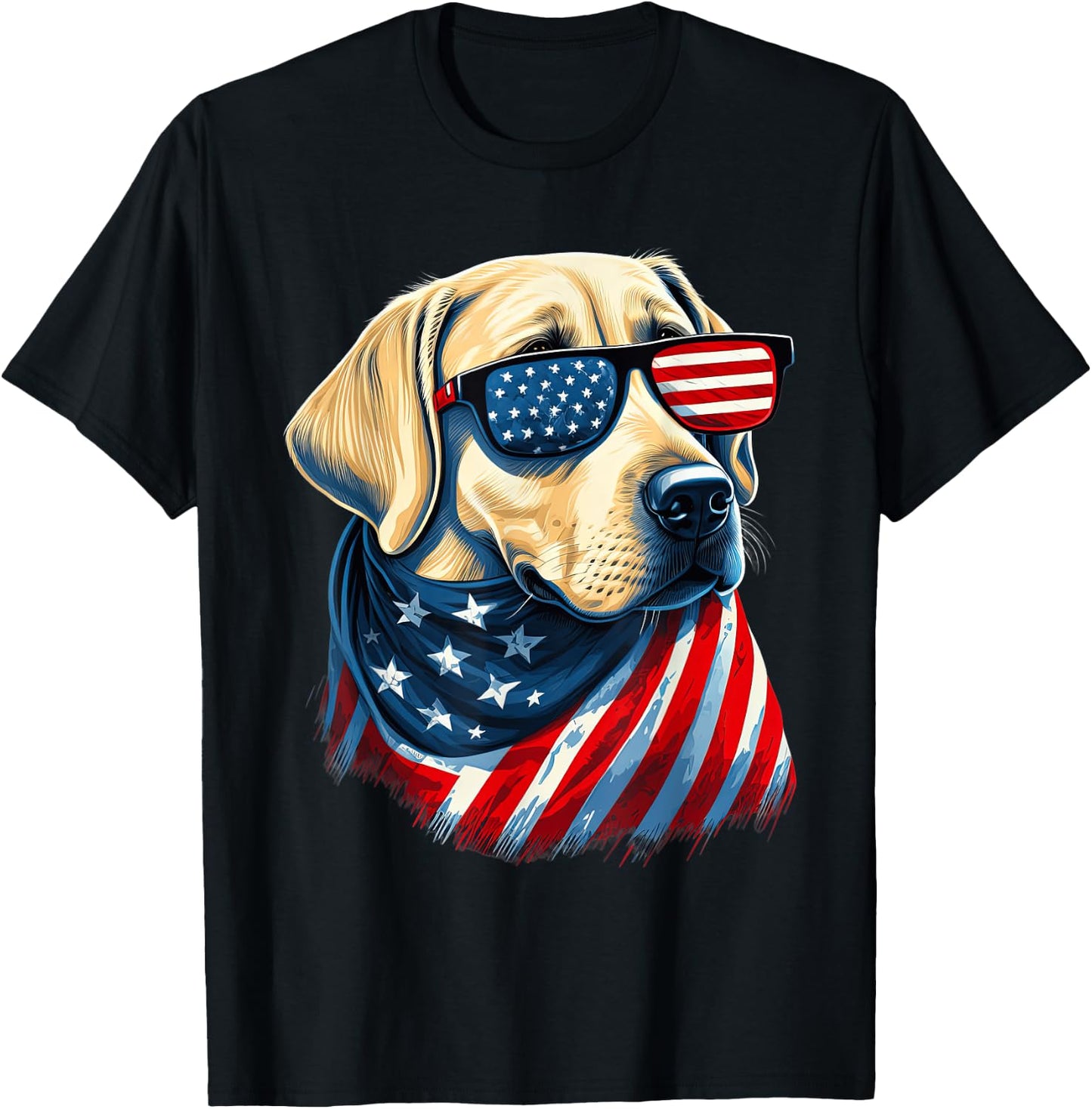 Yellow Labrador With American Flag Patriotic USA Women Kids Men T-Shirt - T-Shirt | Black