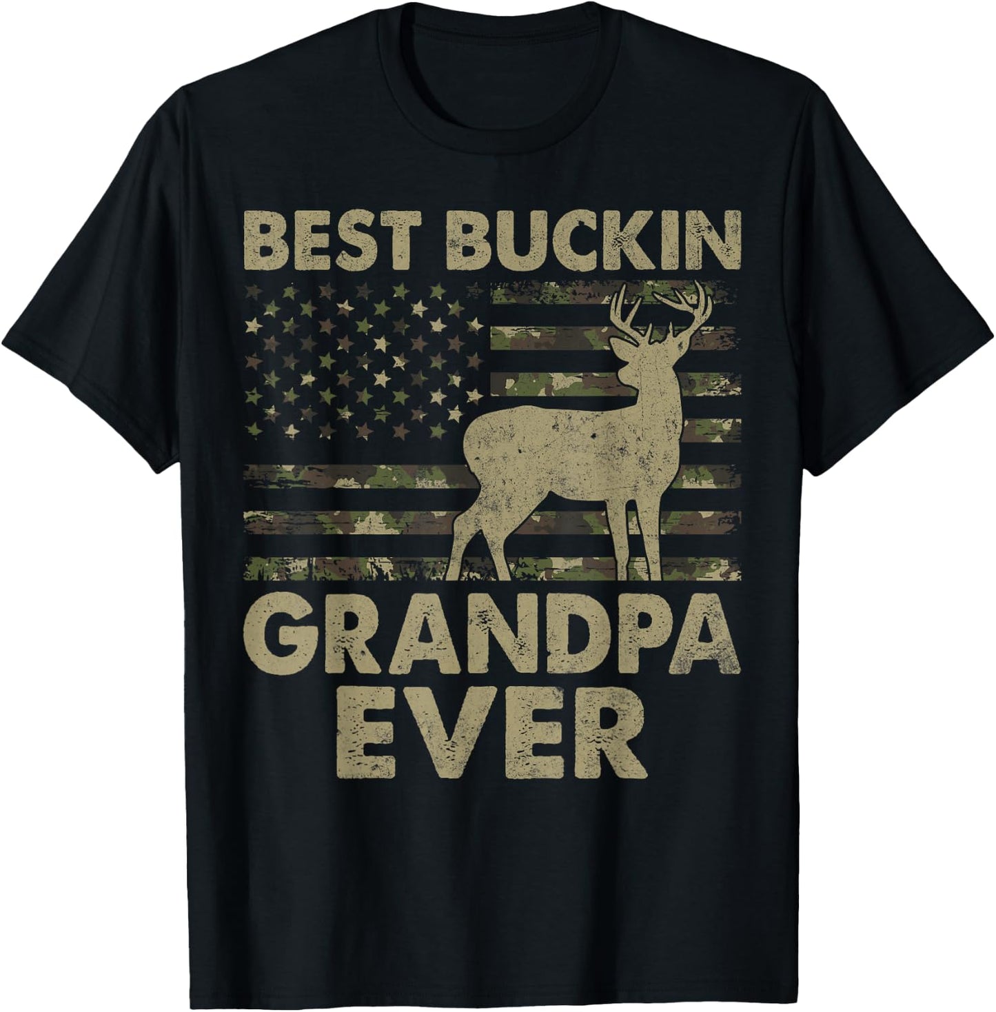 USA Flag Best Bucking Grandpa Ever Hunting Grandpa T-Shirt - T-Shirt | Black