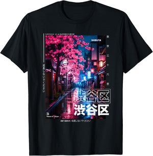 Japanese Streetwear Retro Aesthetic Shibuya Tokyo Graphic T-Shirt - T-Shirt | Black
