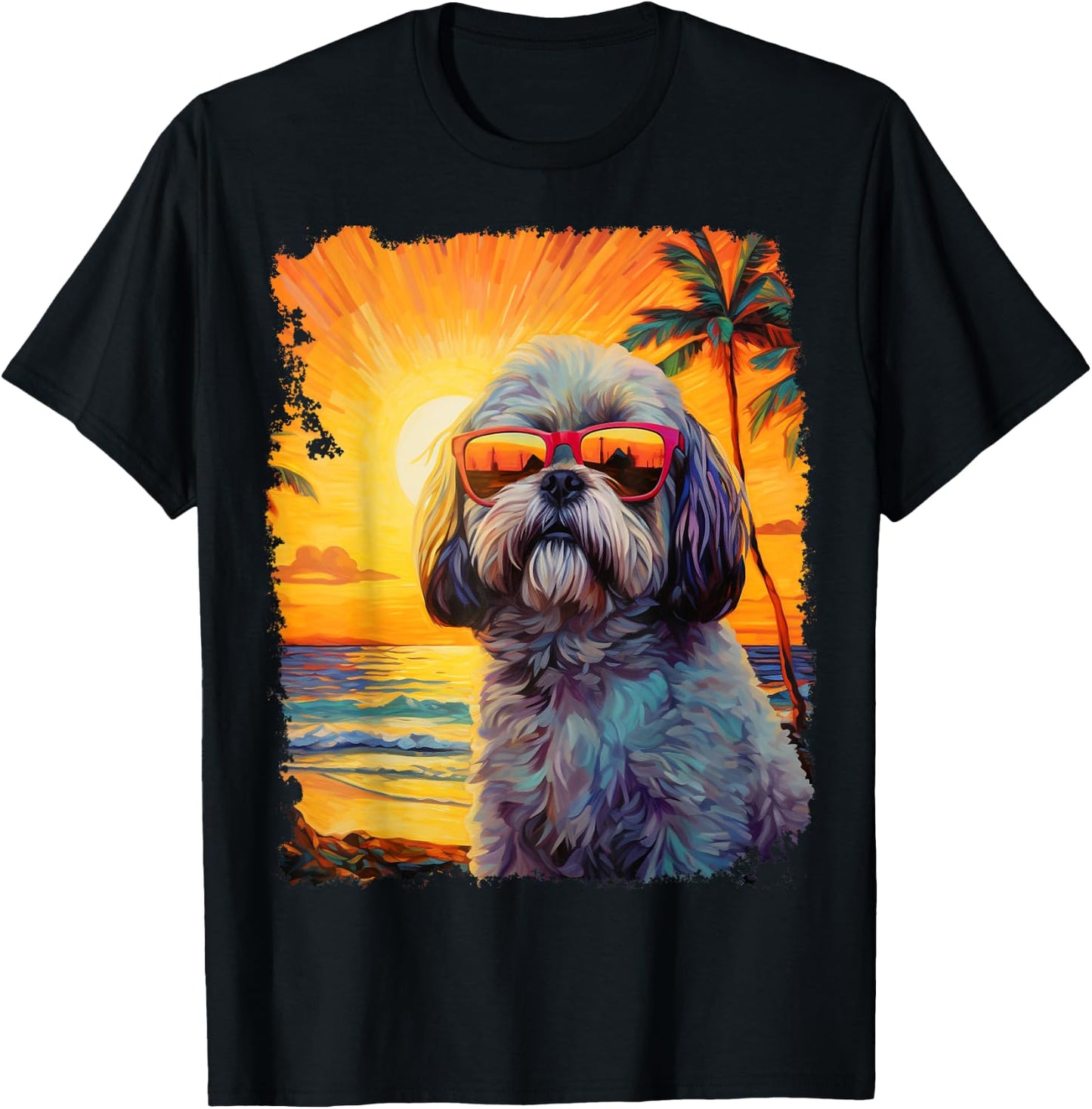Dog Hawaiian Shih Tzu T-Shirt - T-Shirt | Black