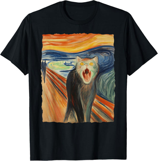 The Scream Cat – Fine Art Painting Funny Kitty Lover T-Shirt - T-Shirt | Black