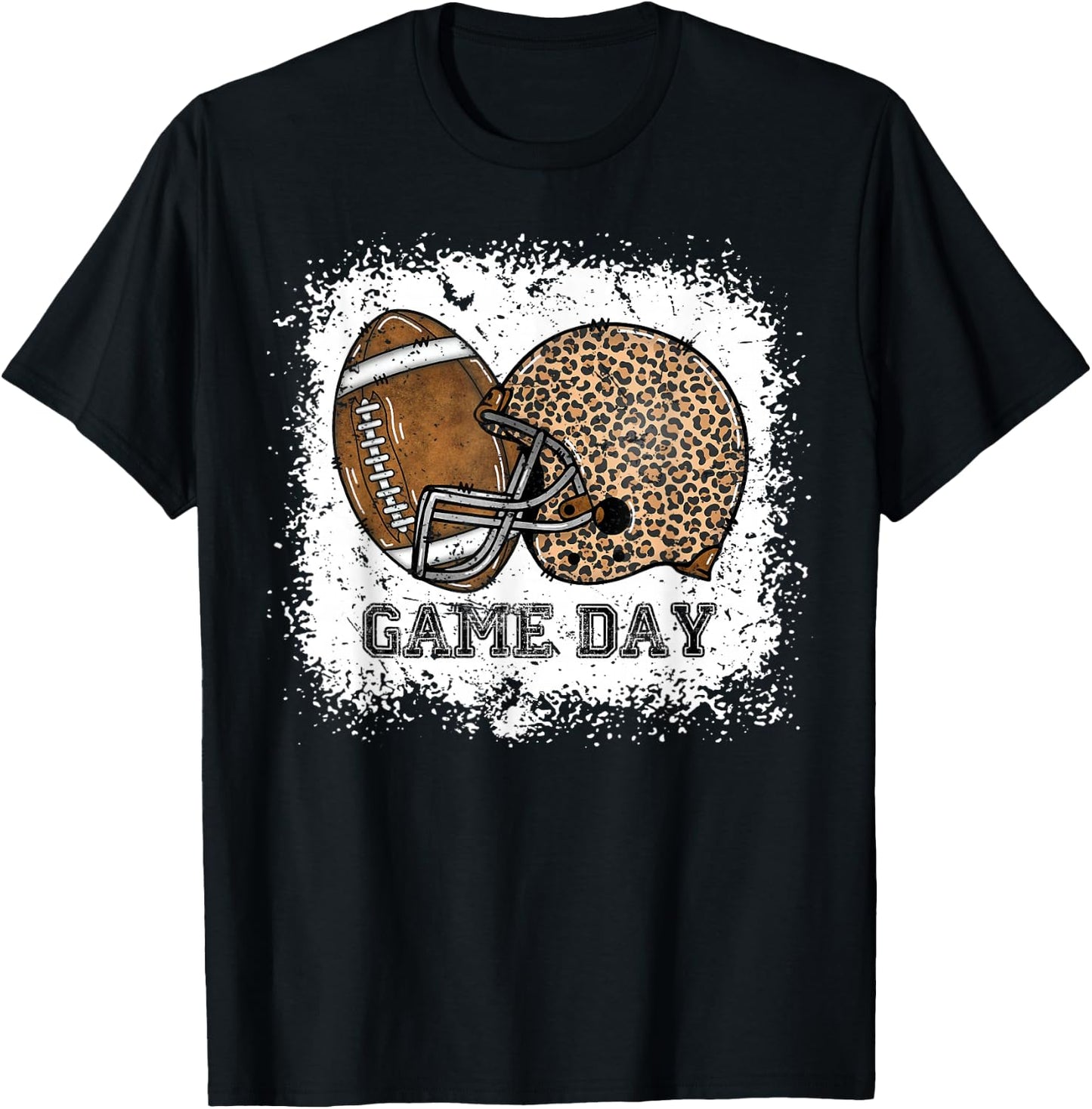 Bleached Game Day Leopard Football Helmet Sport Mom Girls T-Shirt - T-Shirt | Black