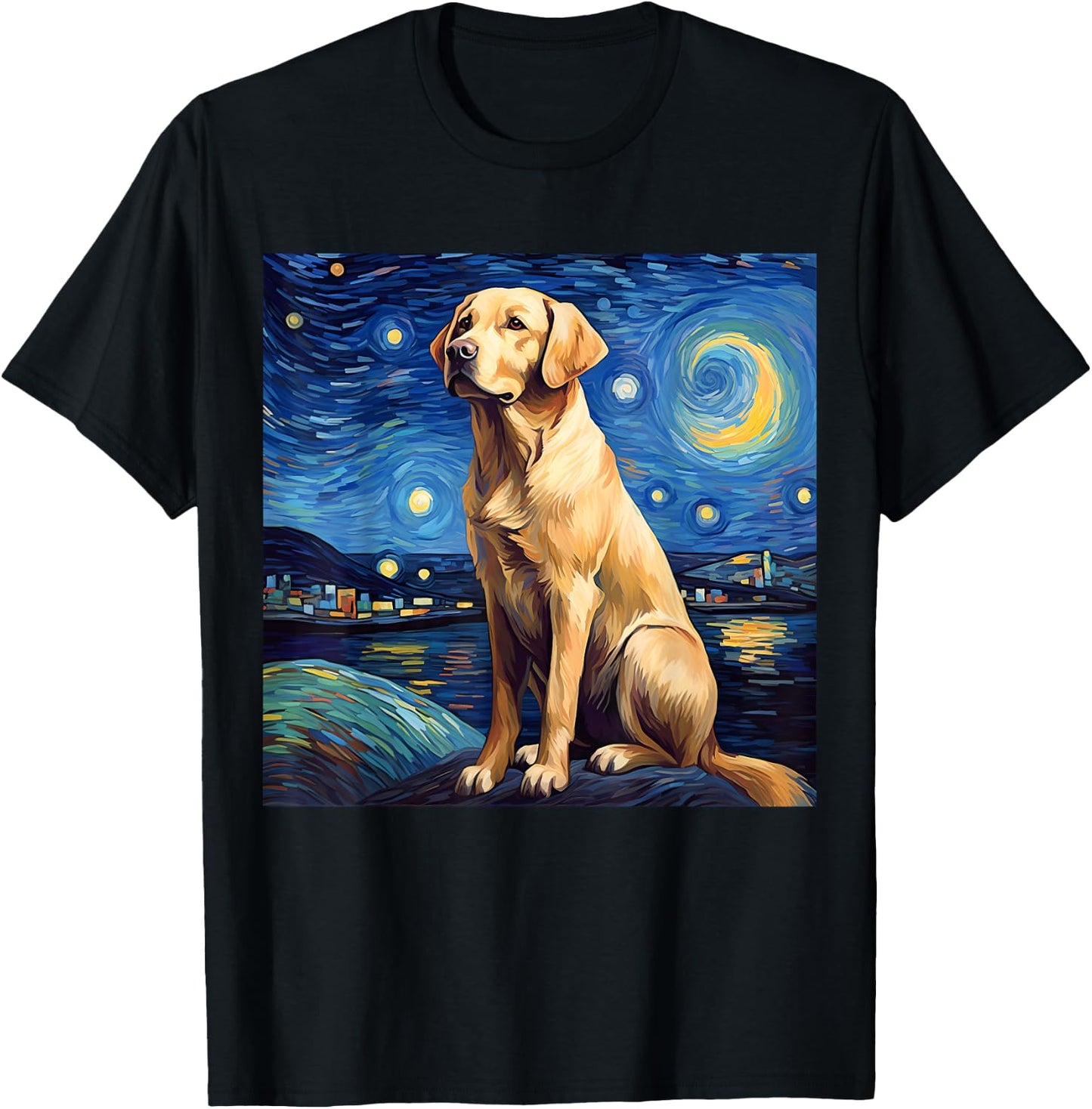 Surreal Starry Night Labrador Retriever Dog T-Shirt - T-Shirt | Black