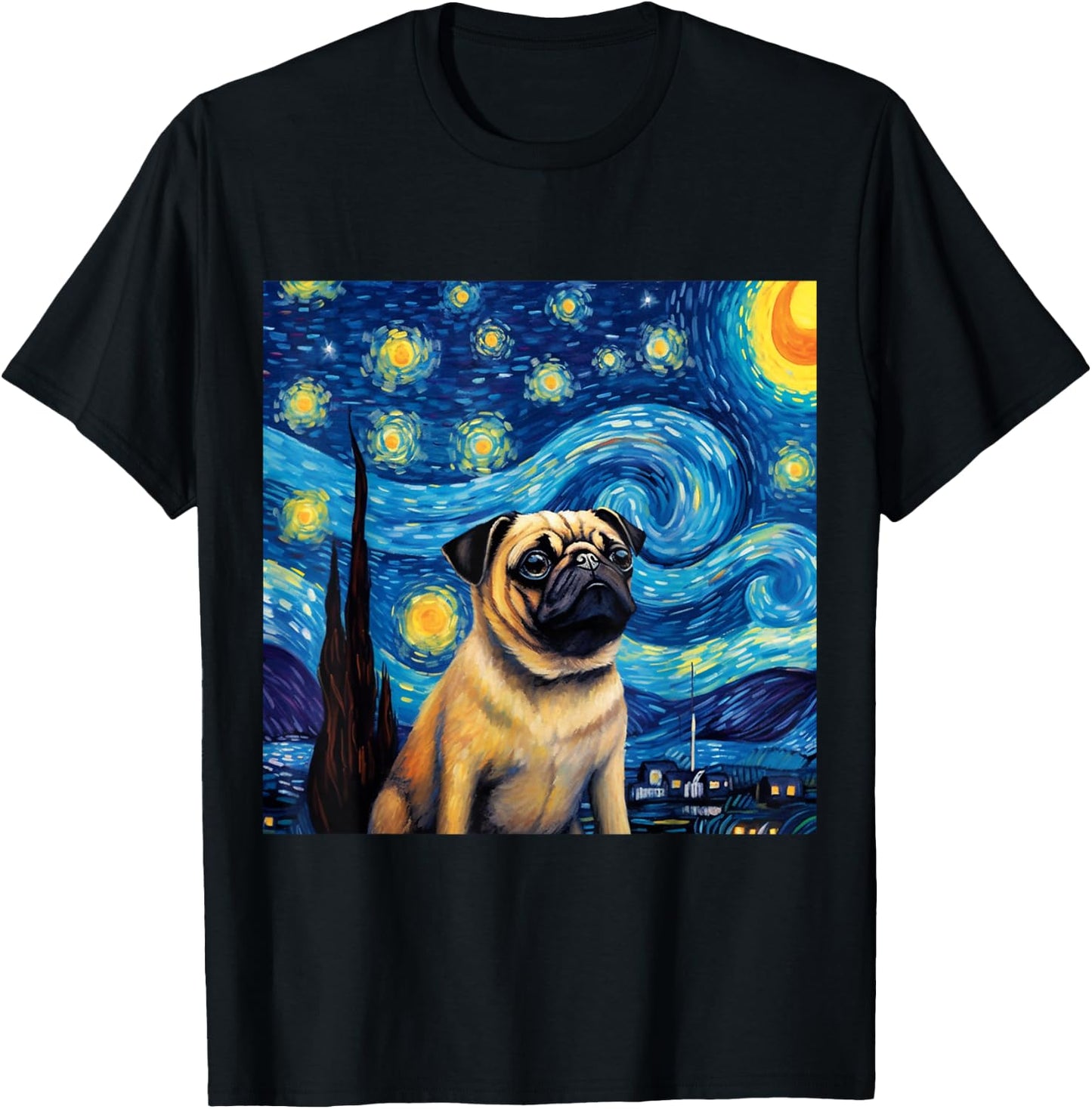 Pug Starry Night - Pug T-Shirt - T-Shirt | Black