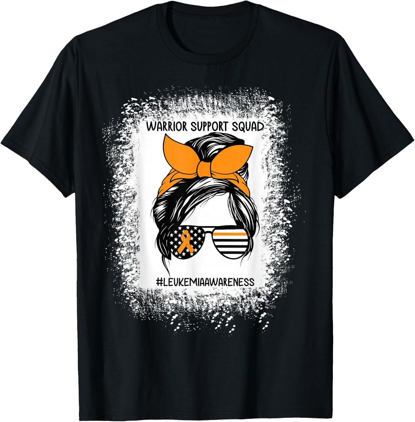 Leukemia Awareness Warrior Support Squad Messy Bun Sunglass T-Shirt - T-Shirt | Black
