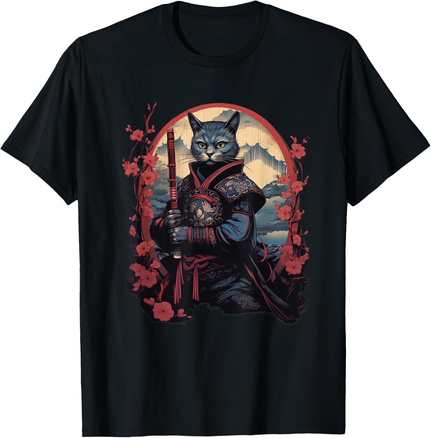 Vintage Japanese Samurai Ninja Cat Tattoo Kawaii Women Girls Kids T-Shirt - T-Shirt | Black