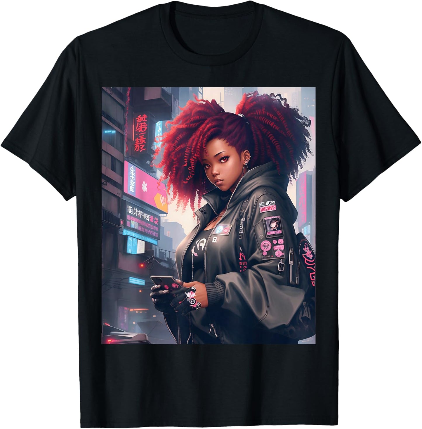 Black Anime Girl Kawaii Waifu Aesthetic T-Shirt - T-Shirt | Black