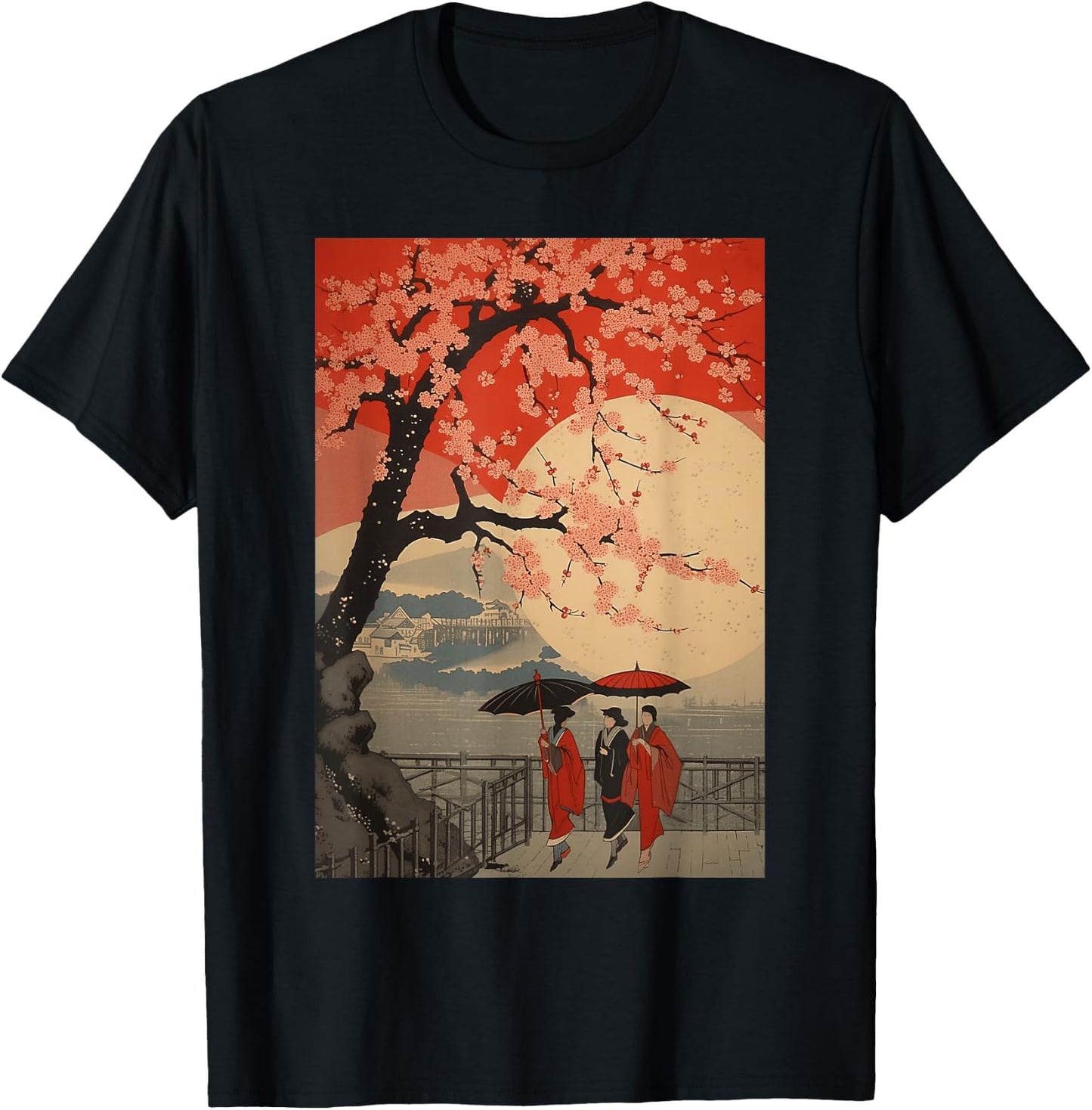 Cherry Blossom Sakura Japanese Graphical Art Sakura T-Shirt - T-Shirt | Black